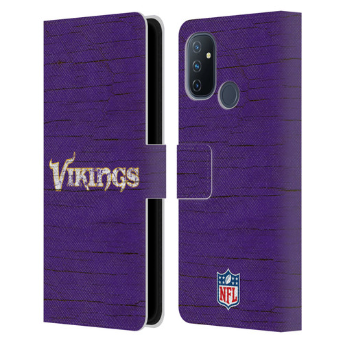 NFL Minnesota Vikings Logo Distressed Look Leather Book Wallet Case Cover For OnePlus Nord N100