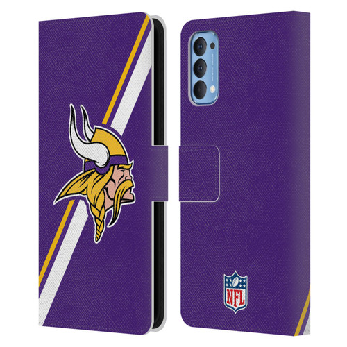 NFL Minnesota Vikings Logo Stripes Leather Book Wallet Case Cover For OPPO Reno 4 5G