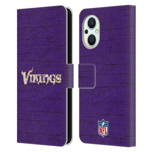 NFL Minnesota Vikings Logo Distressed Look Leather Book Wallet Case Cover For OPPO Reno8 Lite