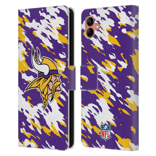 NFL Minnesota Vikings Logo Camou Leather Book Wallet Case Cover For Samsung Galaxy A04 (2022)