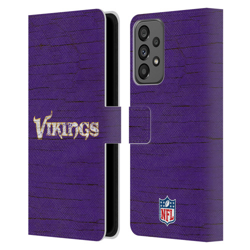 NFL Minnesota Vikings Logo Distressed Look Leather Book Wallet Case Cover For Samsung Galaxy A73 5G (2022)