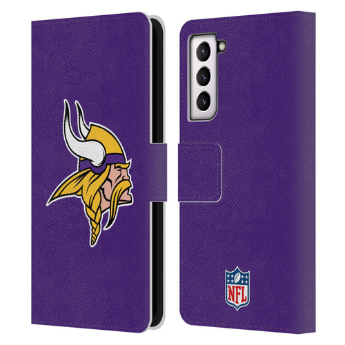 NFL Minnesota Vikings Logo Plain Leather Book Wallet Case Cover For Samsung Galaxy S21 5G
