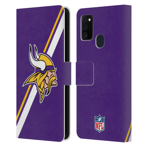 NFL Minnesota Vikings Logo Stripes Leather Book Wallet Case Cover For Samsung Galaxy M30s (2019)/M21 (2020)