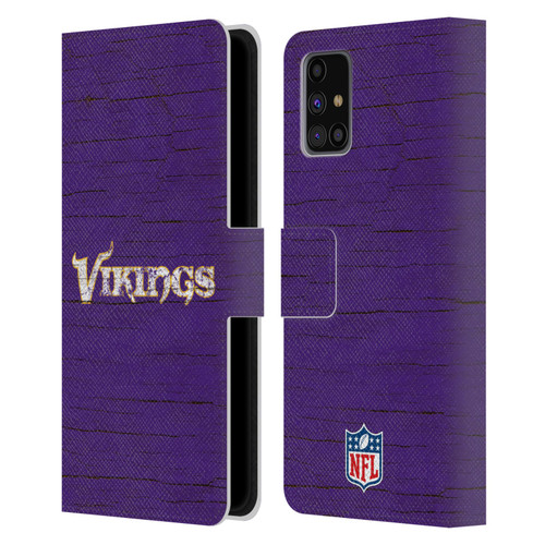 NFL Minnesota Vikings Logo Distressed Look Leather Book Wallet Case Cover For Samsung Galaxy M31s (2020)