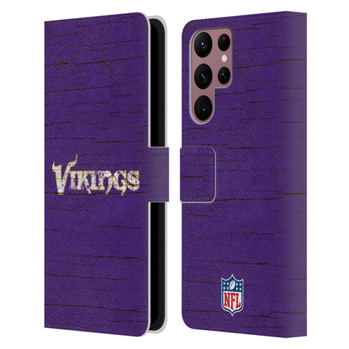 NFL Minnesota Vikings Logo Distressed Look Leather Book Wallet Case Cover For Samsung Galaxy S22 Ultra 5G