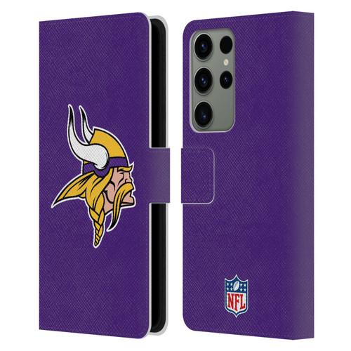 NFL Minnesota Vikings Logo Plain Leather Book Wallet Case Cover For Samsung Galaxy S23 Ultra 5G