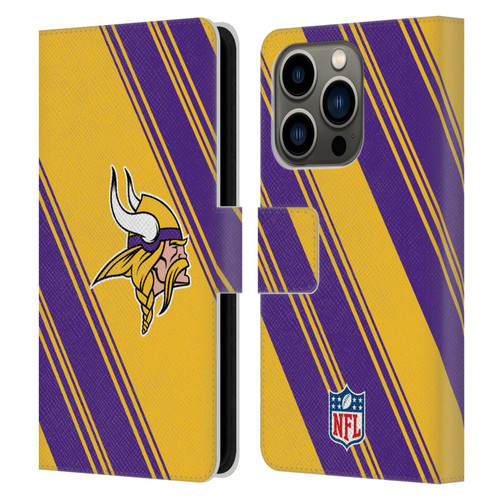 NFL Minnesota Vikings Artwork Stripes Leather Book Wallet Case Cover For Apple iPhone 14 Pro