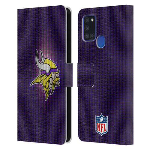 NFL Minnesota Vikings Artwork LED Leather Book Wallet Case Cover For Samsung Galaxy A21s (2020)