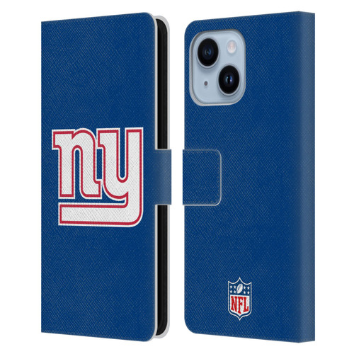 NFL New York Giants Logo Plain Leather Book Wallet Case Cover For Apple iPhone 14 Plus