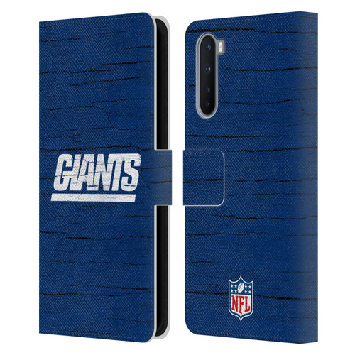 NFL New York Giants Logo Distressed Look Leather Book Wallet Case Cover For OnePlus Nord 5G