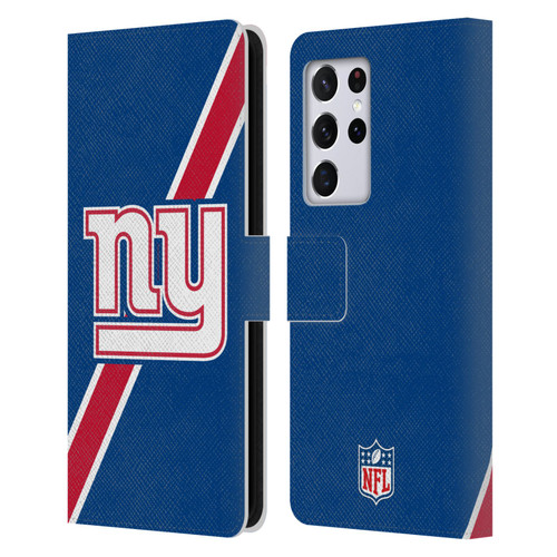 NFL New York Giants Logo Stripes Leather Book Wallet Case Cover For Samsung Galaxy S21 Ultra 5G