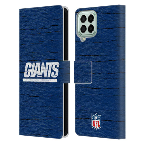 NFL New York Giants Logo Distressed Look Leather Book Wallet Case Cover For Samsung Galaxy M33 (2022)
