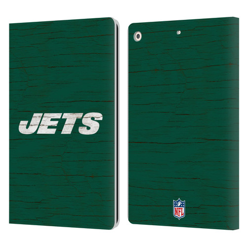 NFL New York Jets Logo Distressed Look Leather Book Wallet Case Cover For Apple iPad 10.2 2019/2020/2021
