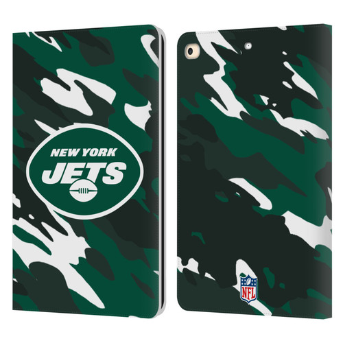 NFL New York Jets Logo Camou Leather Book Wallet Case Cover For Apple iPad 9.7 2017 / iPad 9.7 2018