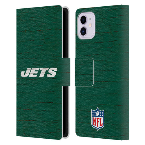 NFL New York Jets Logo Distressed Look Leather Book Wallet Case Cover For Apple iPhone 11