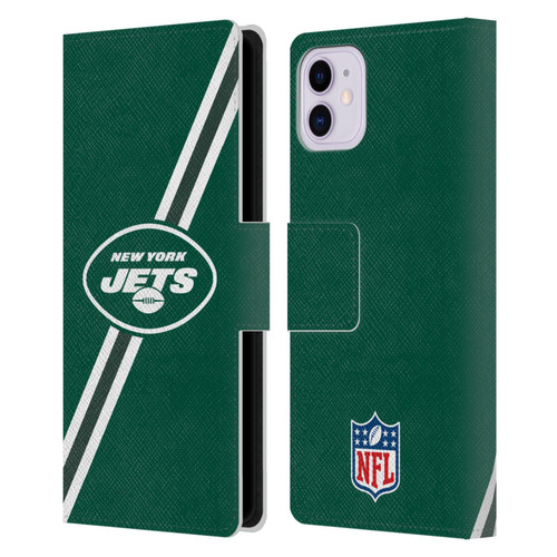 NFL New York Jets Logo Stripes Leather Book Wallet Case Cover For Apple iPhone 11