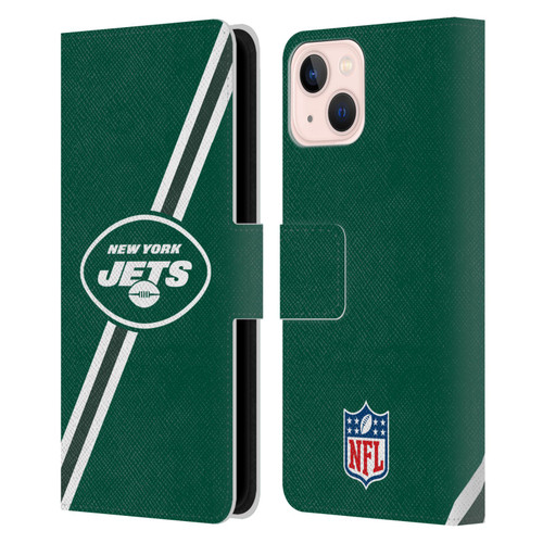 NFL New York Jets Logo Stripes Leather Book Wallet Case Cover For Apple iPhone 13