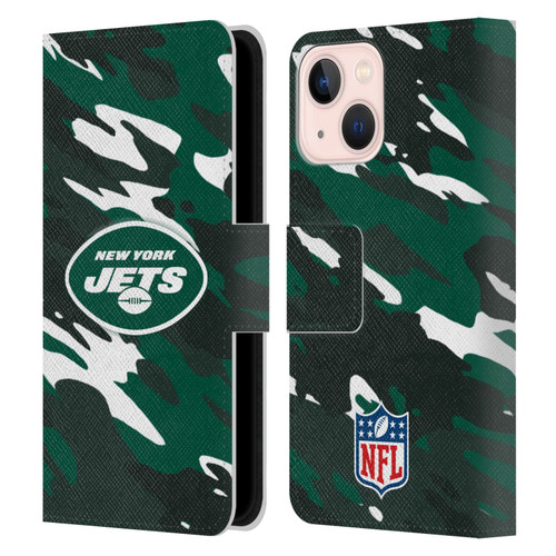 NFL New York Jets Logo Camou Leather Book Wallet Case Cover For Apple iPhone 13 Mini