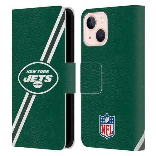 NFL New York Jets Logo Stripes Leather Book Wallet Case Cover For Apple iPhone 13 Mini