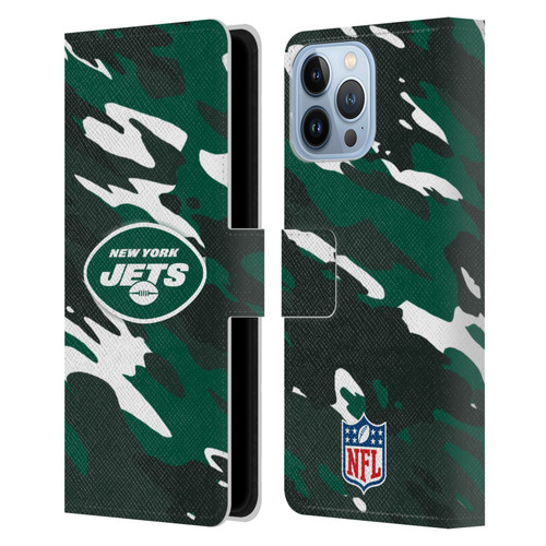 NFL New York Jets Logo Camou Leather Book Wallet Case Cover For Apple iPhone 13 Pro Max
