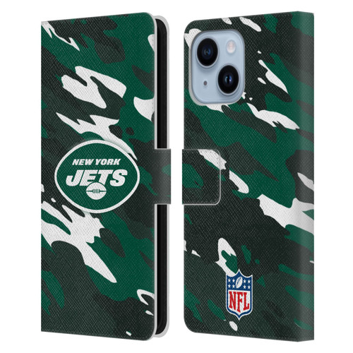 NFL New York Jets Logo Camou Leather Book Wallet Case Cover For Apple iPhone 14 Plus