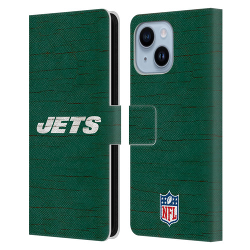 NFL New York Jets Logo Distressed Look Leather Book Wallet Case Cover For Apple iPhone 14 Plus