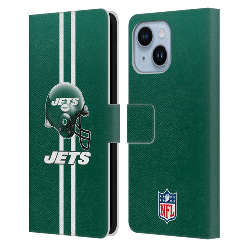 NFL New York Jets Logo Helmet Leather Book Wallet Case Cover For Apple iPhone 14 Plus
