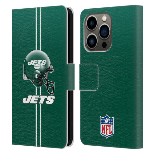 NFL New York Jets Logo Helmet Leather Book Wallet Case Cover For Apple iPhone 14 Pro