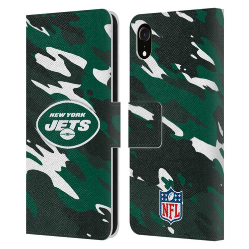 NFL New York Jets Logo Camou Leather Book Wallet Case Cover For Apple iPhone XR