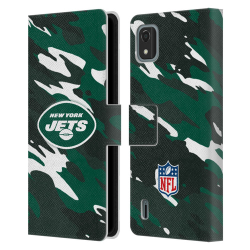 NFL New York Jets Logo Camou Leather Book Wallet Case Cover For Nokia C2 2nd Edition