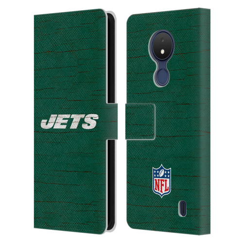 NFL New York Jets Logo Distressed Look Leather Book Wallet Case Cover For Nokia C21