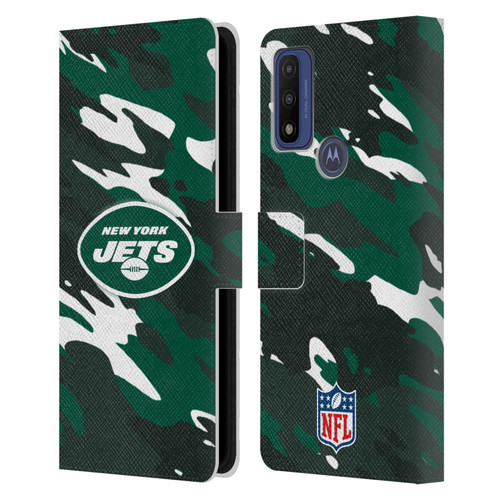NFL New York Jets Logo Camou Leather Book Wallet Case Cover For Motorola G Pure