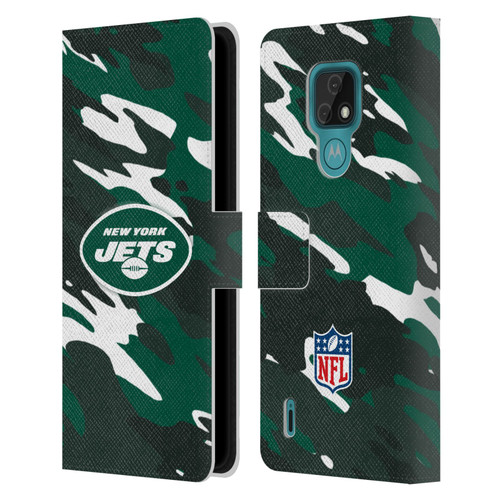 NFL New York Jets Logo Camou Leather Book Wallet Case Cover For Motorola Moto E7