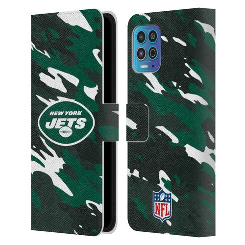 NFL New York Jets Logo Camou Leather Book Wallet Case Cover For Motorola Moto G100
