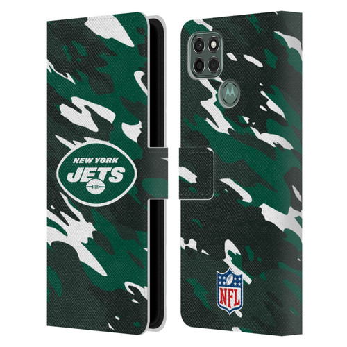 NFL New York Jets Logo Camou Leather Book Wallet Case Cover For Motorola Moto G9 Power