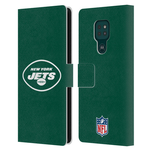 NFL New York Jets Logo Plain Leather Book Wallet Case Cover For Motorola Moto G9 Play