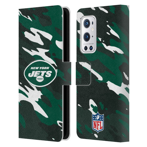 NFL New York Jets Logo Camou Leather Book Wallet Case Cover For OnePlus 9 Pro