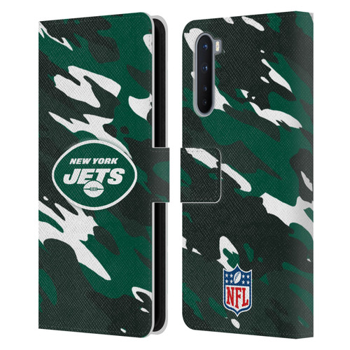 NFL New York Jets Logo Camou Leather Book Wallet Case Cover For OnePlus Nord 5G