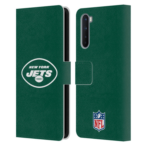 NFL New York Jets Logo Plain Leather Book Wallet Case Cover For OnePlus Nord 5G