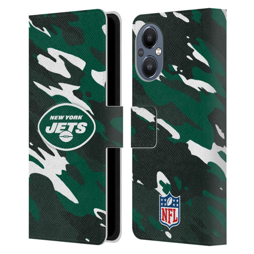 NFL New York Jets Logo Camou Leather Book Wallet Case Cover For OnePlus Nord N20 5G