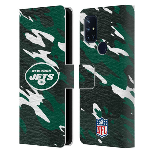 NFL New York Jets Logo Camou Leather Book Wallet Case Cover For OnePlus Nord N10 5G