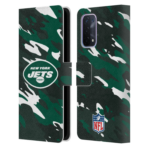 NFL New York Jets Logo Camou Leather Book Wallet Case Cover For OPPO A54 5G