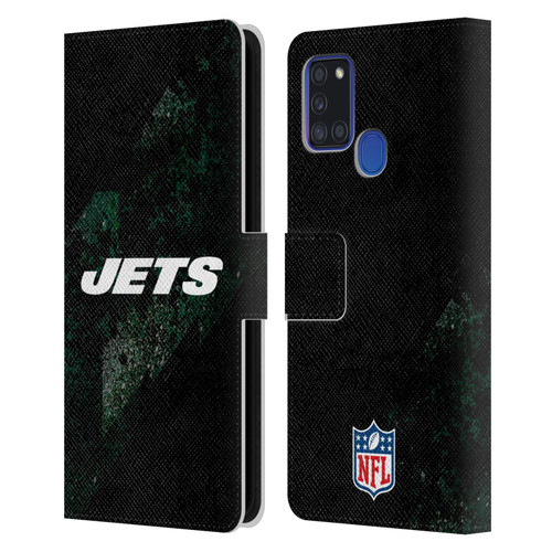 NFL New York Jets Logo Blur Leather Book Wallet Case Cover For Samsung Galaxy A21s (2020)