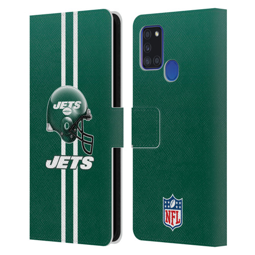 NFL New York Jets Logo Helmet Leather Book Wallet Case Cover For Samsung Galaxy A21s (2020)