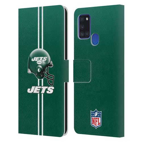 NFL New York Jets Logo Helmet Leather Book Wallet Case Cover For Samsung Galaxy A21s (2020)