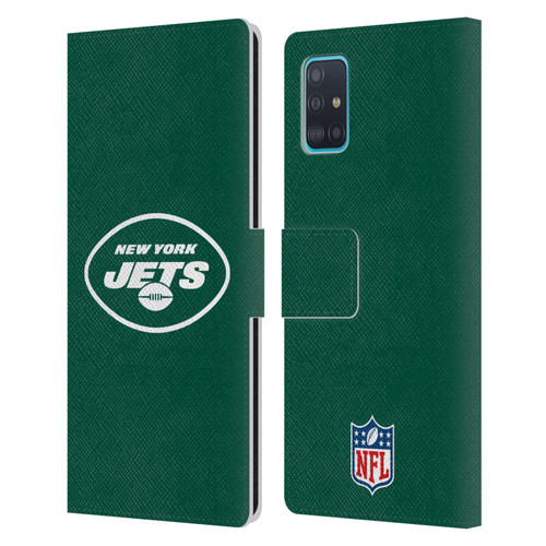 NFL New York Jets Logo Plain Leather Book Wallet Case Cover For Samsung Galaxy A51 (2019)