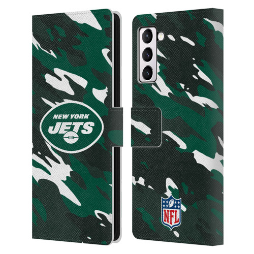 NFL New York Jets Logo Camou Leather Book Wallet Case Cover For Samsung Galaxy S21+ 5G