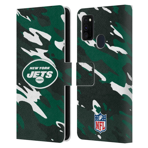 NFL New York Jets Logo Camou Leather Book Wallet Case Cover For Samsung Galaxy M30s (2019)/M21 (2020)