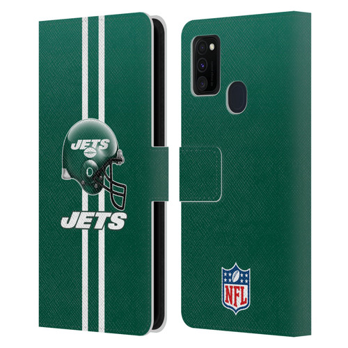 NFL New York Jets Logo Helmet Leather Book Wallet Case Cover For Samsung Galaxy M30s (2019)/M21 (2020)