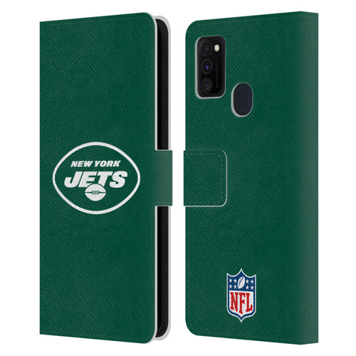 NFL New York Jets Logo Plain Leather Book Wallet Case Cover For Samsung Galaxy M30s (2019)/M21 (2020)